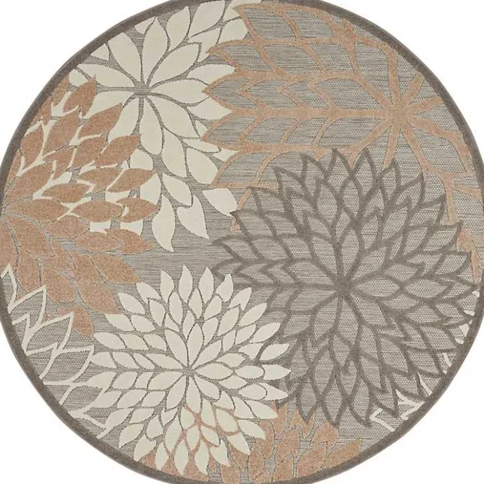 Sale Kirklands Home Neutral Floral Burst Outdoor Round Area Rug, 5 ft.
