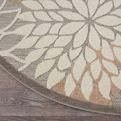 Sale Kirklands Home Neutral Floral Burst Outdoor Round Area Rug, 5 ft.