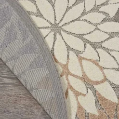 Sale Kirklands Home Neutral Floral Burst Outdoor Round Area Rug, 5 ft.