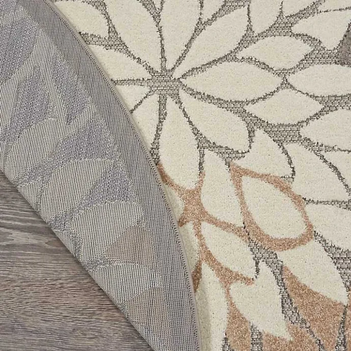 Sale Kirklands Home Neutral Floral Burst Outdoor Round Area Rug, 5 ft.