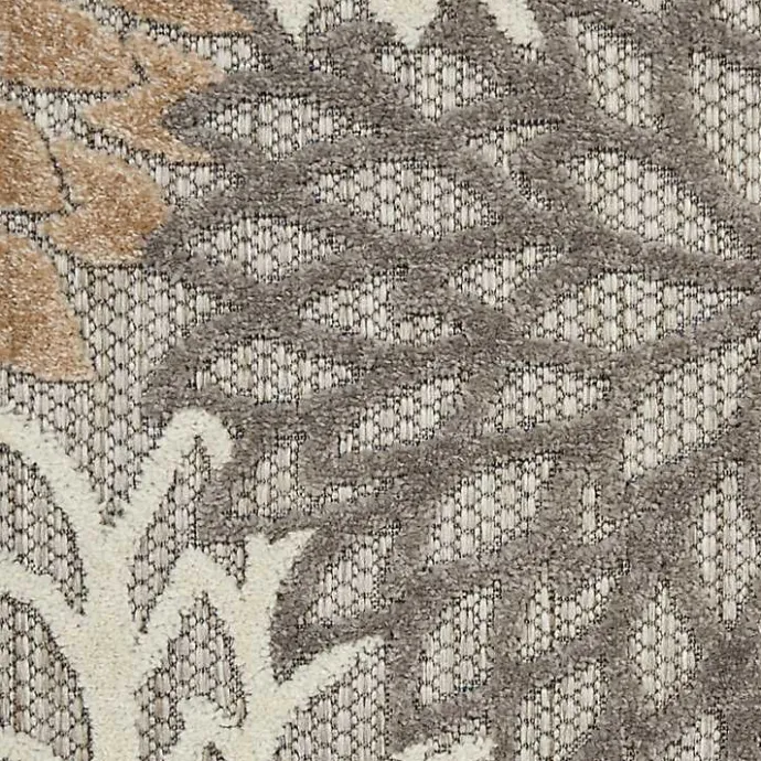 Sale Kirklands Home Neutral Floral Burst Outdoor Round Area Rug, 5 ft.