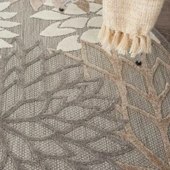 Sale Kirklands Home Neutral Floral Burst Outdoor Round Area Rug, 5 ft.