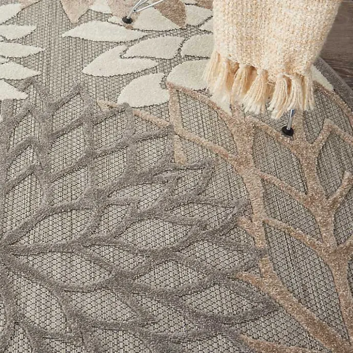 Sale Kirklands Home Neutral Floral Burst Outdoor Round Area Rug, 5 ft.