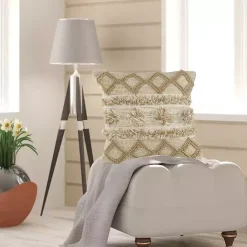 Discount Kirklands Home Neutral Geometric Pom Pom Pillow Brown