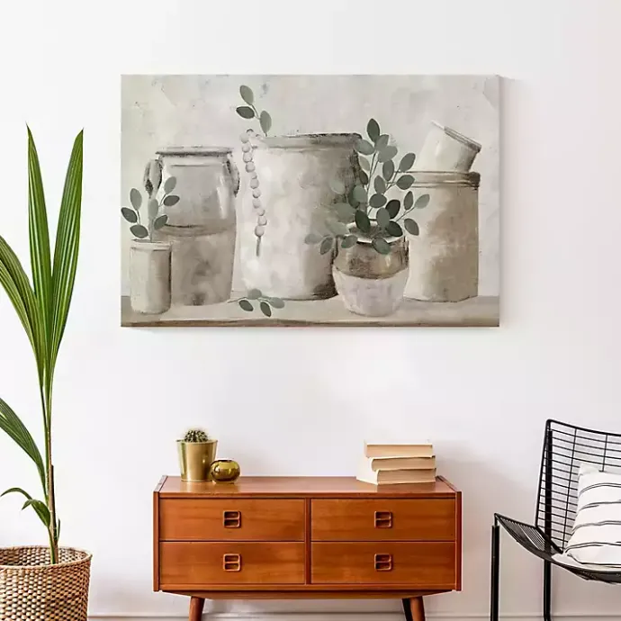 Online Kirklands Home Neutral Greenery Pottery Canvas Art Print Gray
