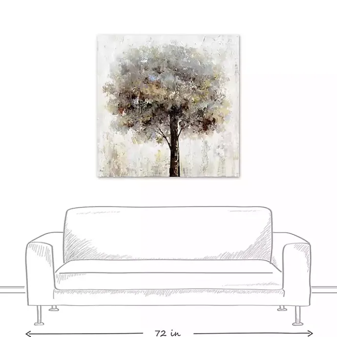 Best Kirklands Home Neutral Painted Tree Square Canvas Art Print Tan