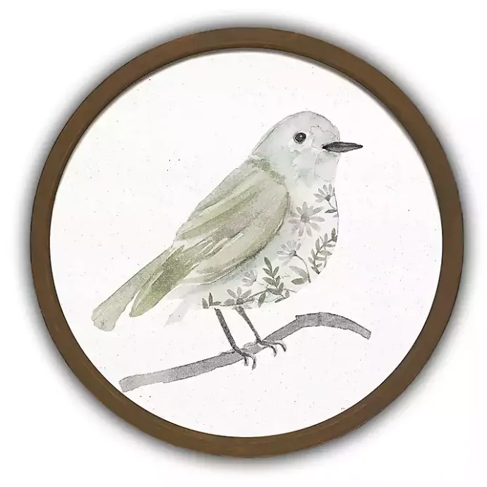 Sale Kirklands Home Neutral Sage Bird I Round Framed Art Print