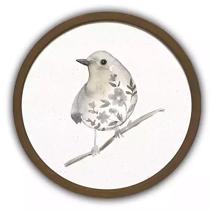 Clearance Kirklands Home Neutral Sage Bird II Round Framed Art Print