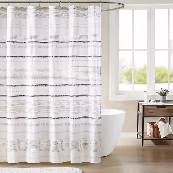 Discount Kirklands Home Neutral Striped Boho Cotton Shower Curtain