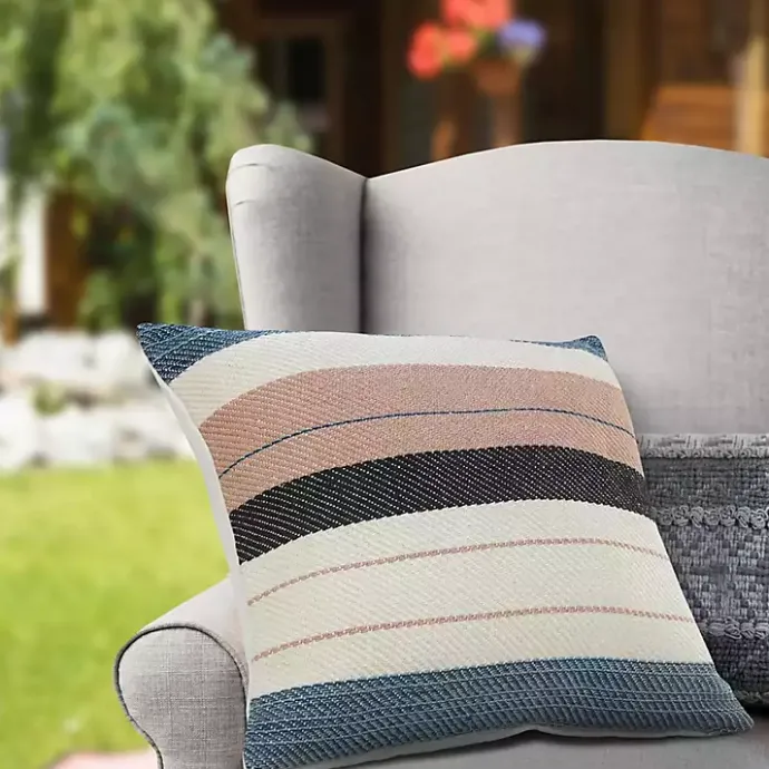 Sale Kirklands Home Neutral Striped Outdoor Pillow