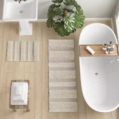 Outlet Kirklands Home Neutral Tufted Stripes Woven Bath Mat Brown