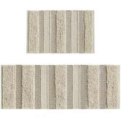 New Kirklands Home Neutral Tufted Stripes Woven Bath Runner Brown