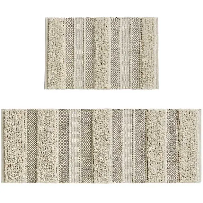 New Kirklands Home Neutral Tufted Stripes Woven Bath Runner Brown