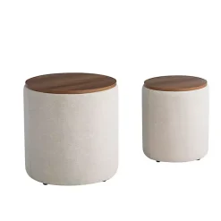 New Kirklands Home Neutral Upholstered Nesting Ottomans, Set of 2 Ivory