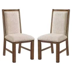 Hot Kirklands Home Neutral Upholstered Oak Dining Chairs, Set of 2 Tan