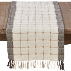 Best Kirklands Home Neutral Woven Windowpane Table Runner White