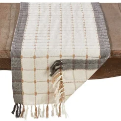 Best Kirklands Home Neutral Woven Windowpane Table Runner White