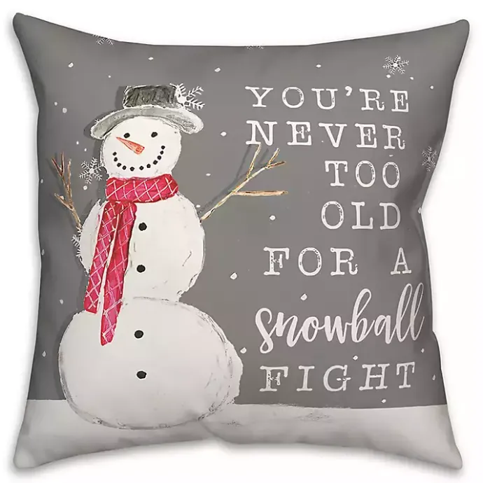 Clearance Kirklands Home Never Too Old for Snowball Christmas Pillow Gray