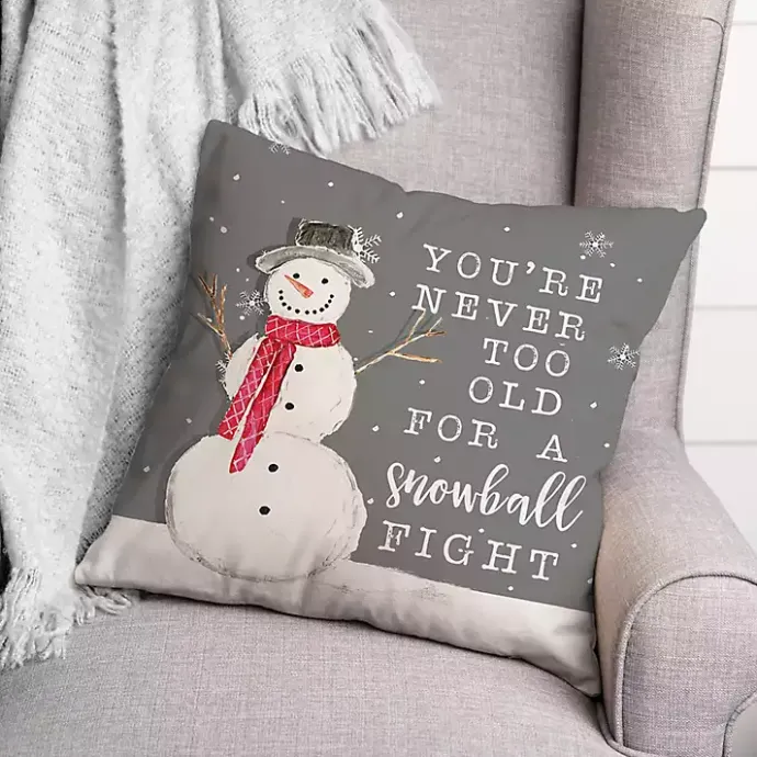 Clearance Kirklands Home Never Too Old for Snowball Christmas Pillow Gray