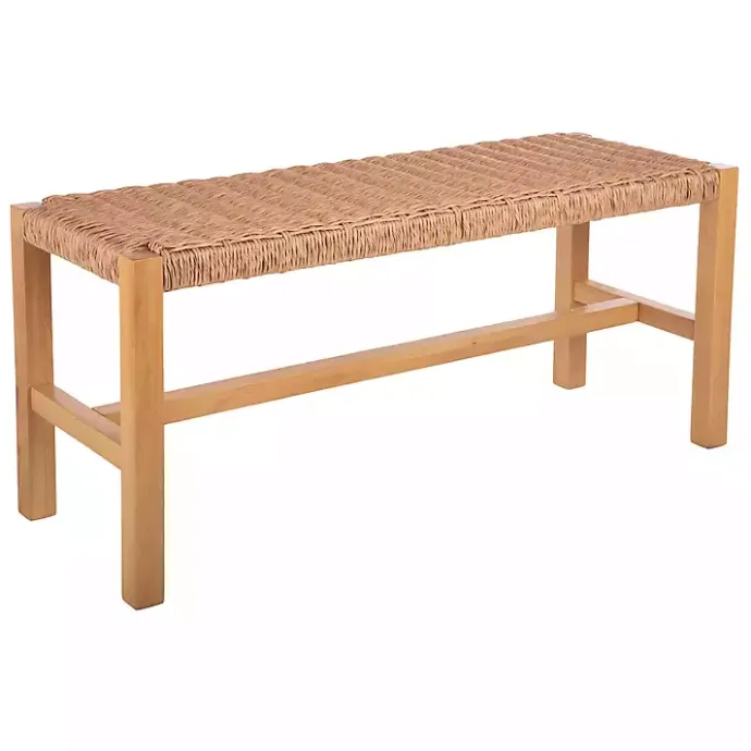 Sale Kirklands Home Newport Natural Wood and Rattan Bench Brown