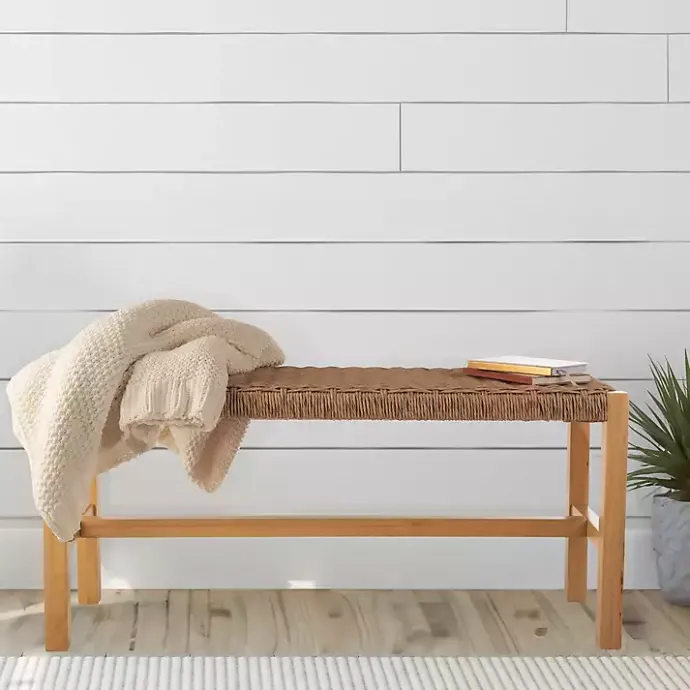 Sale Kirklands Home Newport Natural Wood and Rattan Bench Brown