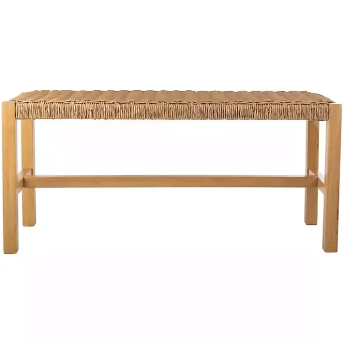 Sale Kirklands Home Newport Natural Wood and Rattan Bench Brown