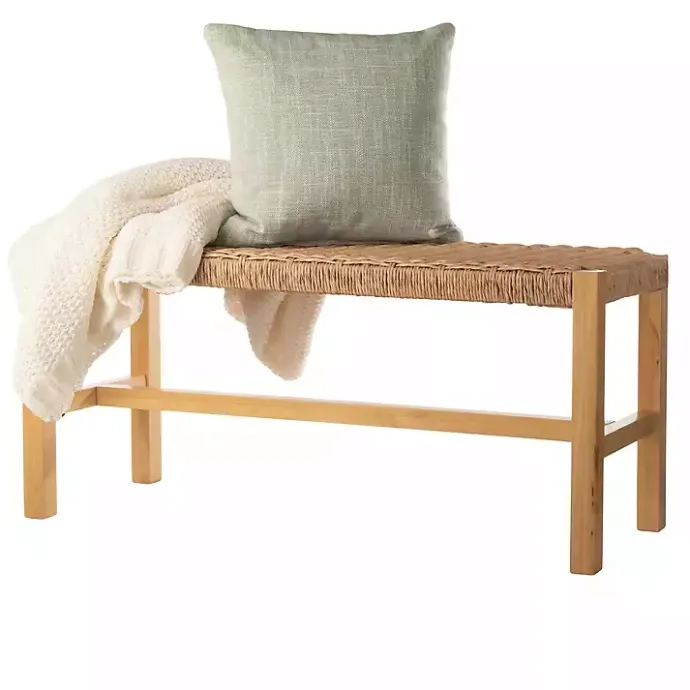 Sale Kirklands Home Newport Natural Wood and Rattan Bench Brown