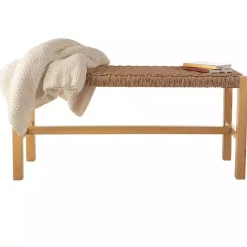 Sale Kirklands Home Newport Natural Wood and Rattan Bench Brown