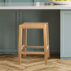 Best Kirklands Home Newport Natural Wood and Rattan Counter Stool Brown