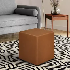 Sale Kirklands Home Newton Carmel Faux Leather Square Ottoman Brown