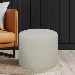 Kirklands Home Newton Boucle Cylinder Ottoman Ivory