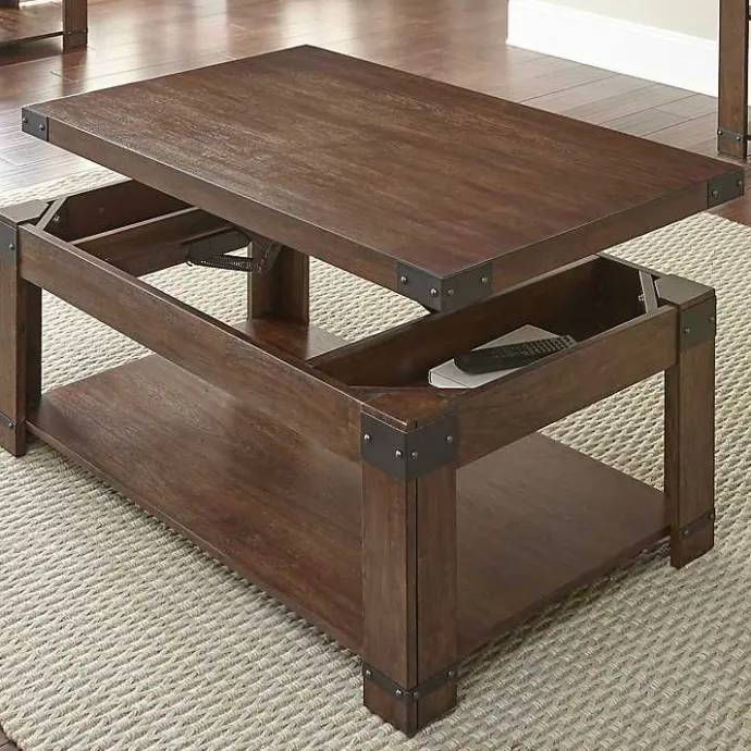 Hot Kirklands Home Nolan Lift Top Wood and Metal Accents Coffee Table