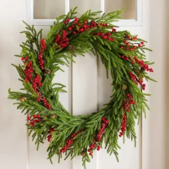 Hot Kirklands Home Norfolk Pine Red Berry Christmas Wreath