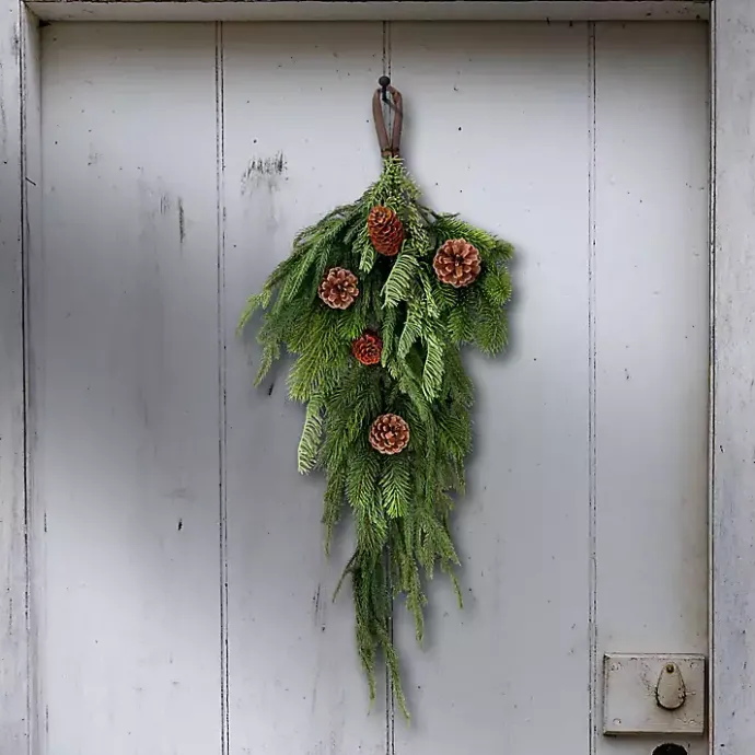 New Kirklands Home Norfolk Spruce and Juniper Teardrop Swag Green