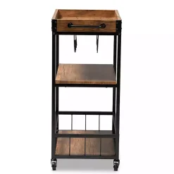 Sale Kirklands Home Oak and Black Metal Bar Cart with Bottle Rack
