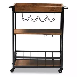 Sale Kirklands Home Oak and Black Metal Bar Cart with Bottle Rack