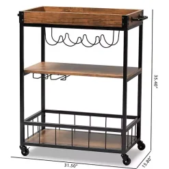 Sale Kirklands Home Oak and Black Metal Bar Cart with Bottle Rack