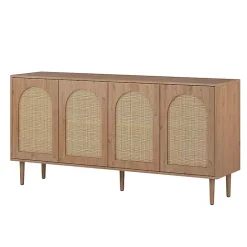 Hot Kirklands Home Oak and Natural Rattan 4-Door Sideboard Brown