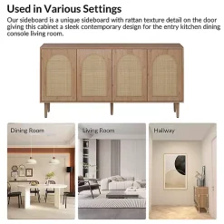 Hot Kirklands Home Oak and Natural Rattan 4-Door Sideboard Brown