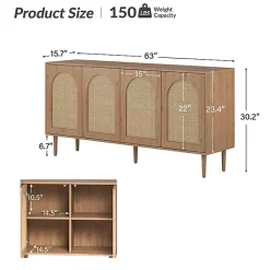Hot Kirklands Home Oak and Natural Rattan 4-Door Sideboard Brown