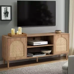 Discount Kirklands Home Oak and Natural Rat Media Cabinet Tan