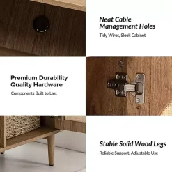 Discount Kirklands Home Oak and Natural Rat Media Cabinet Tan