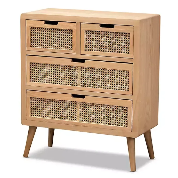 Sale Kirklands Home Oak and Rattan 4-Drawer Chest