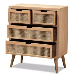 Sale Kirklands Home Oak and Rattan 4-Drawer Chest