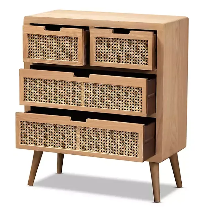 Sale Kirklands Home Oak and Rattan 4-Drawer Chest