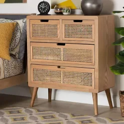 Sale Kirklands Home Oak and Rattan 4-Drawer Chest