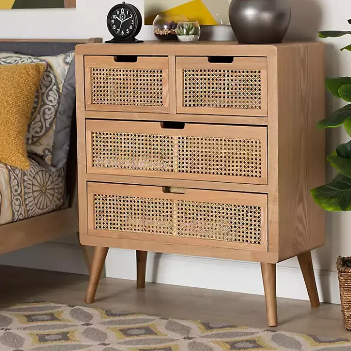 Sale Kirklands Home Oak and Rattan 4-Drawer Chest
