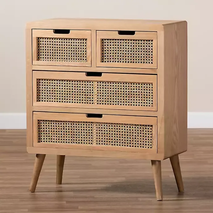 Sale Kirklands Home Oak and Rattan 4-Drawer Chest
