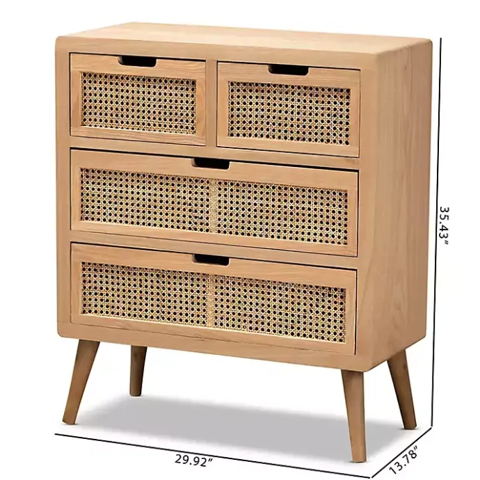 Sale Kirklands Home Oak and Rattan 4-Drawer Chest