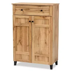 Kirklands Home Oak 2-Door Grid Shoe Storage Cabinet Tan